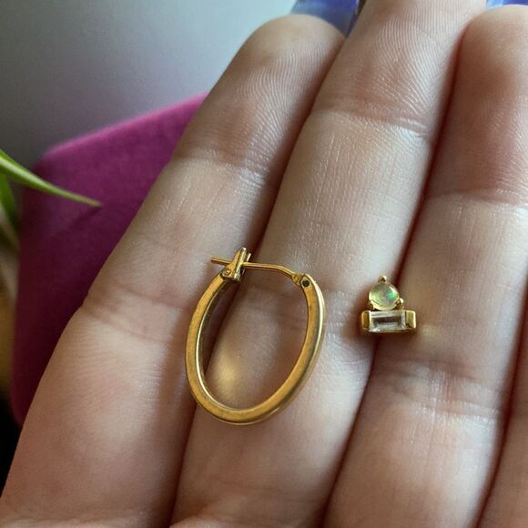 💛 Vintage 925 Vermeil Opal CZ Stud & 22k Monet Hoop - Picture 4 of 5